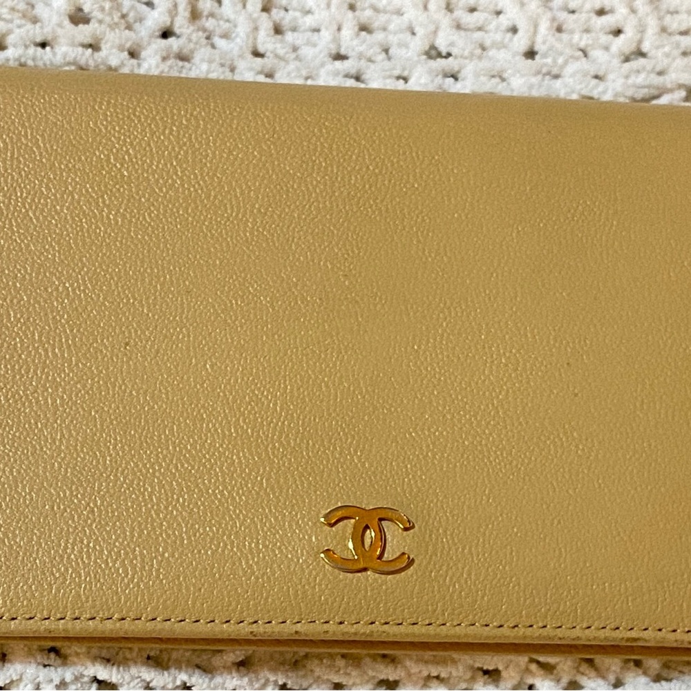 Authentic Chanel Tan Leather Long Wallet